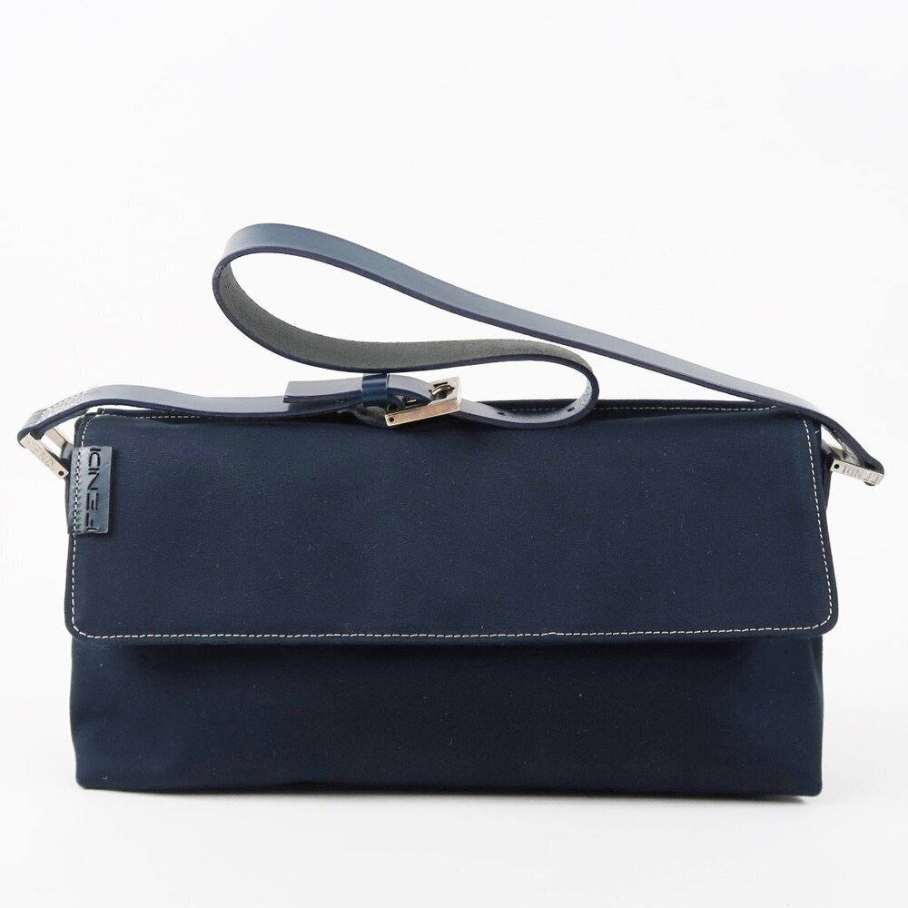Fendi Italian Navy Blue Denim Shoulder Bag